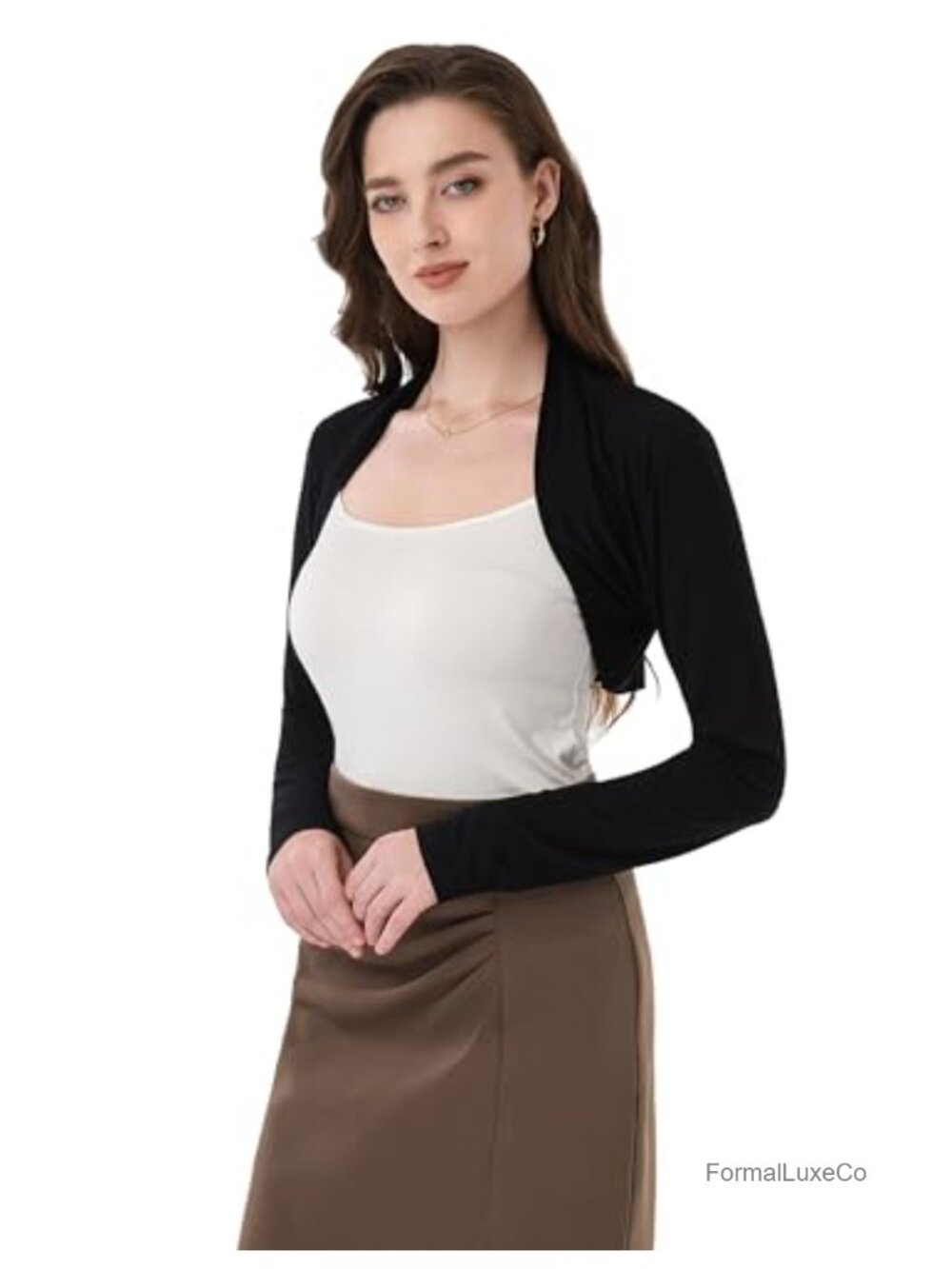 Women Ruched Long Sleeve Bolero Shrug Cropped Open Front Cardigan